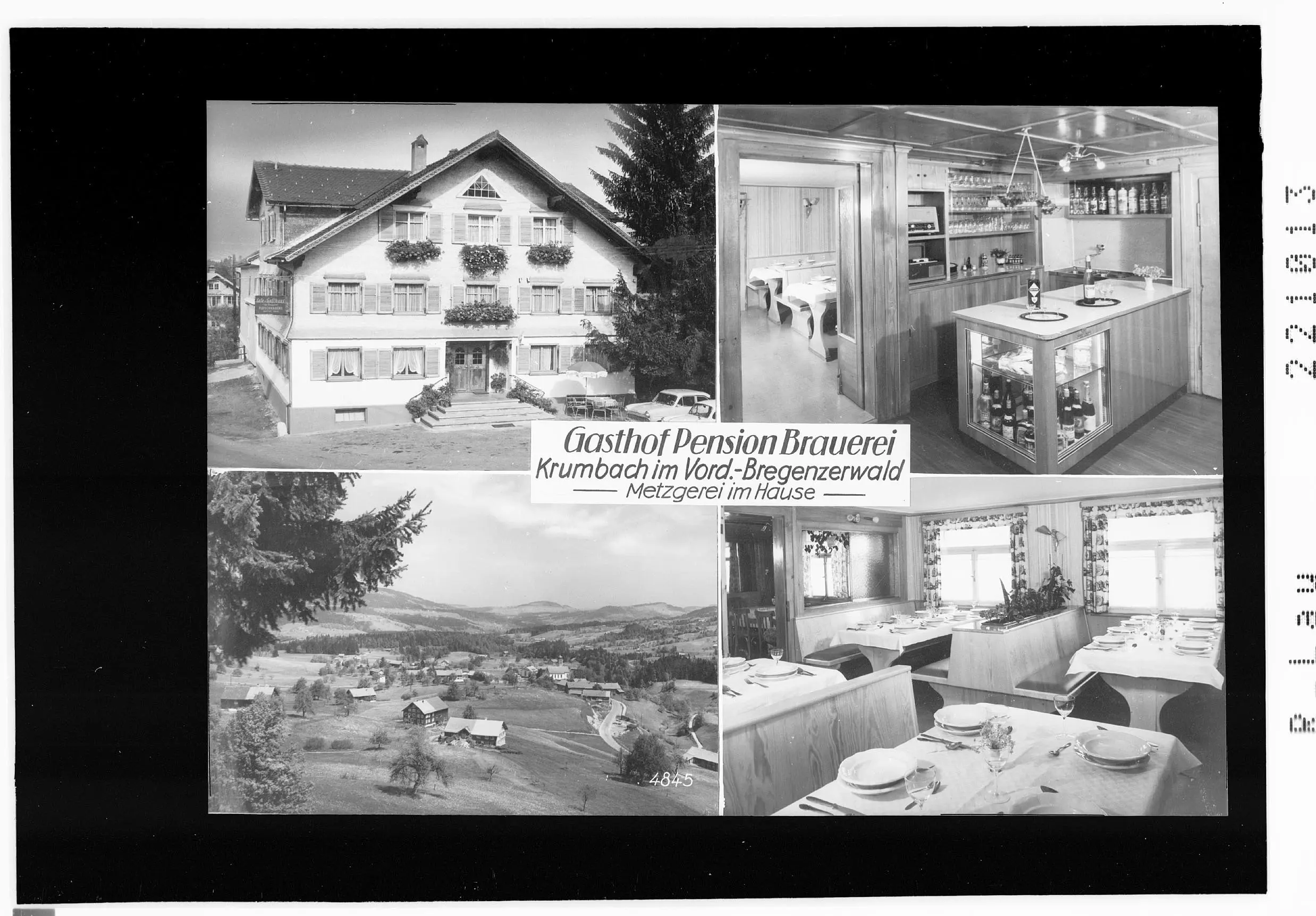 Historische Ansichtskarte des Gasthof Pension Brauerei Krumbach im Jahr 1960